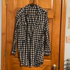 Flannel dress, super cute with a belt and boots.